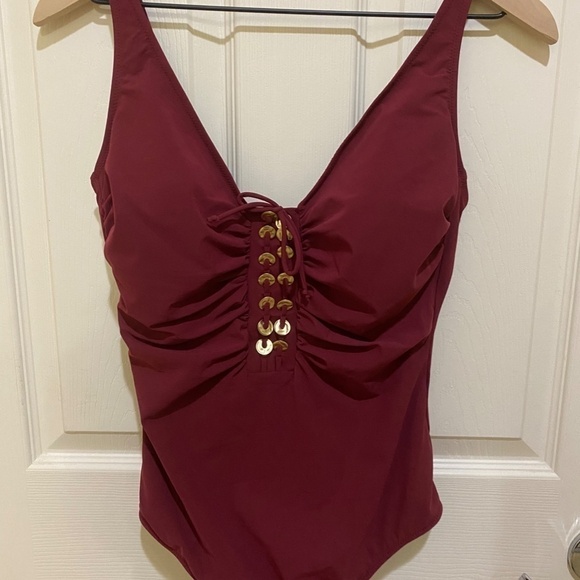 NWT- Gottex One Piece Swim Suit- Wine-Size 12 - Picture 2 of 13